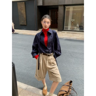 【特价不退不换】原162元 飘带简约宽松长袖衬衫上衣女 CM255050