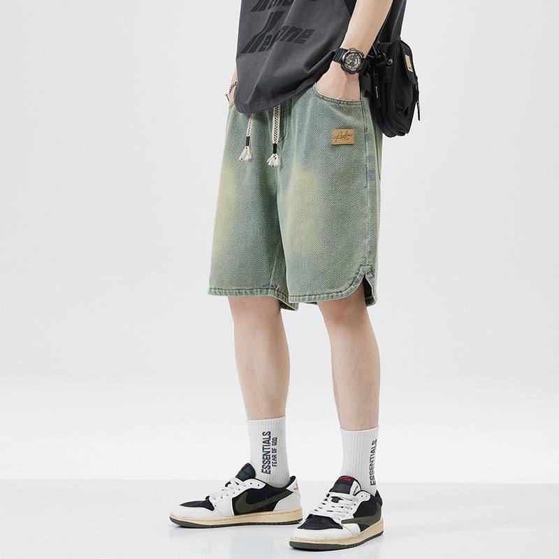 Summer Thin Starry Sky Pattern Denim Shorts for Men 2025 New Loose American Trendy Brand Casual Mid-Length Pants