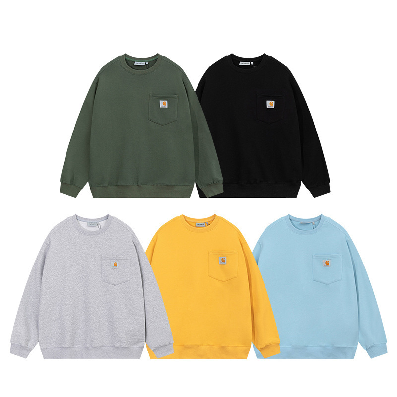 Carhartt Small Label Flap Pocket Pants Pure Color Classic Loose Sports Round Neck Sweatshirt for Men and Women Couples Trendy Brand