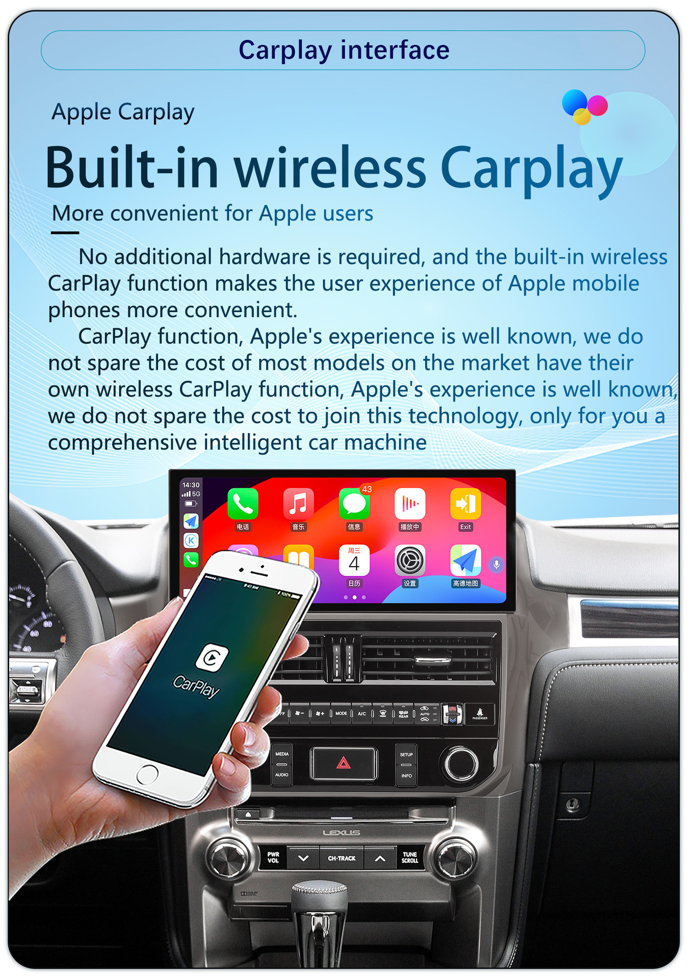 Suitable for 2010-2021 Lexus GX460 central control car 4G Android large screen 360-degree panoramic navigation