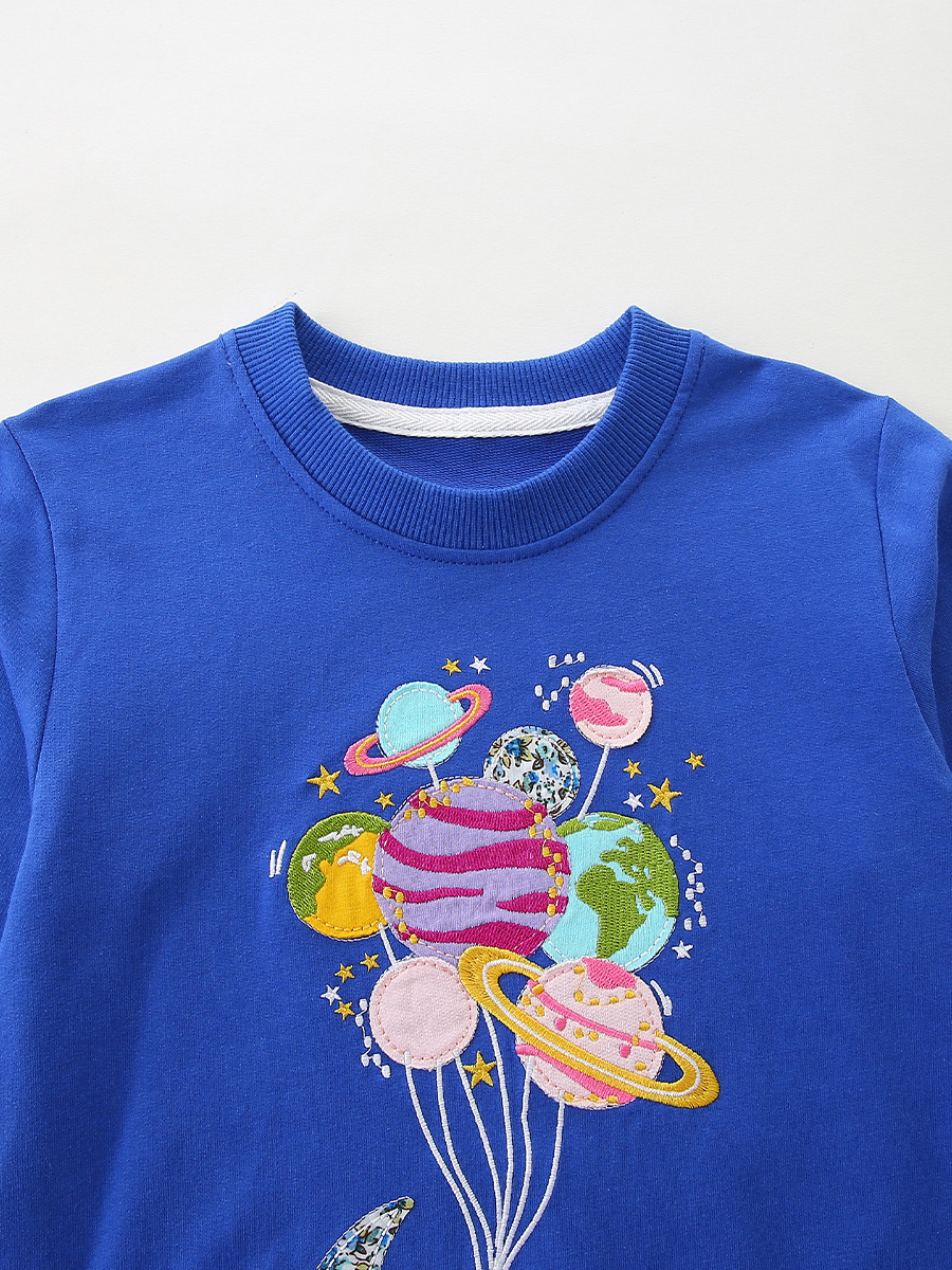 Nuevos productos de otoño Suéter para niños Cuello redondo Suéter para niñas de estilo europeo y americano Sudadera de manga larga para niños bordada de dibujos animados