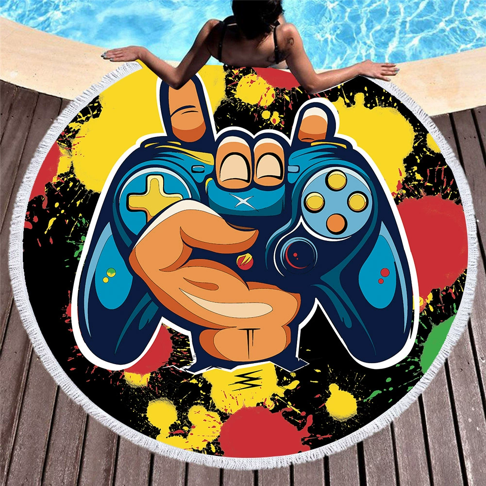 Amazon Европейское и американское круглое пляжное полотенце с принтом из микрофибры цифровая печать пляжное полотенце игровая ручка