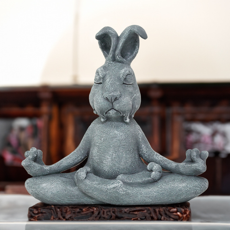  New Products Meditation Rabbit Ornaments Zen Yoga Resin Animal Sculpture Home Garden Decoration Gift