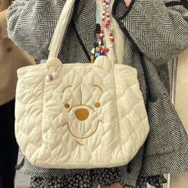 可爱卡通噗噗熊充棉手提单肩包新款大容量托特包百搭秋冬新款C3