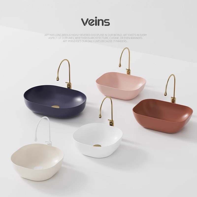 Nordic Simple Oval Countertop Basin Household Washbasin Light Luxury Square Milk Coffee Gray Ceramic Bathroom Washbasin