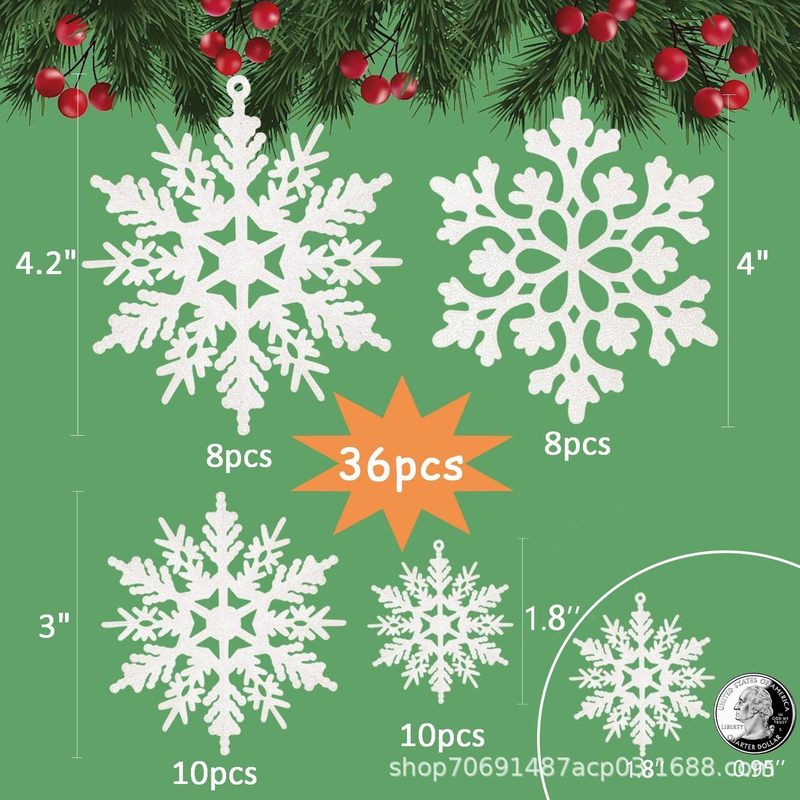 圣诞装饰品36pcs白色雪花塑料饰品闪光雪花挂饰挂件 圣诞树装饰品|undefined
