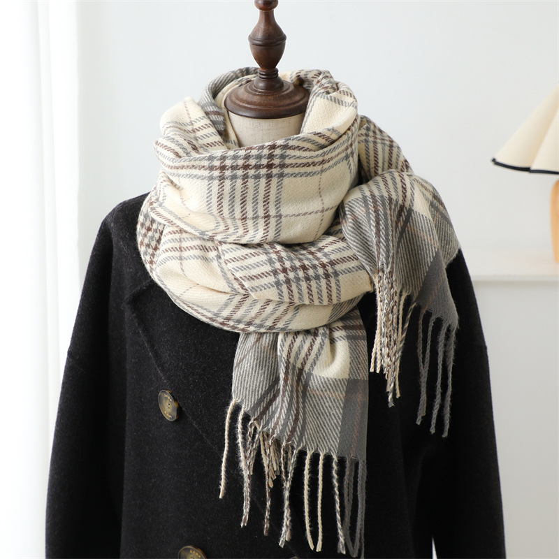 450g Weight Scarf Classification Holiday, Daily Occasion Imitation cashmere Material Color Block Pattern Winter Season Women's Gender Printing Design Elegant, Simple Style, Classic Style Style New Plaid Artificial Cashmere Scarf Autumn And Winter Korean Style Simple All-Matching Warm Scarf Women's Thickened Tassel Shawl 10