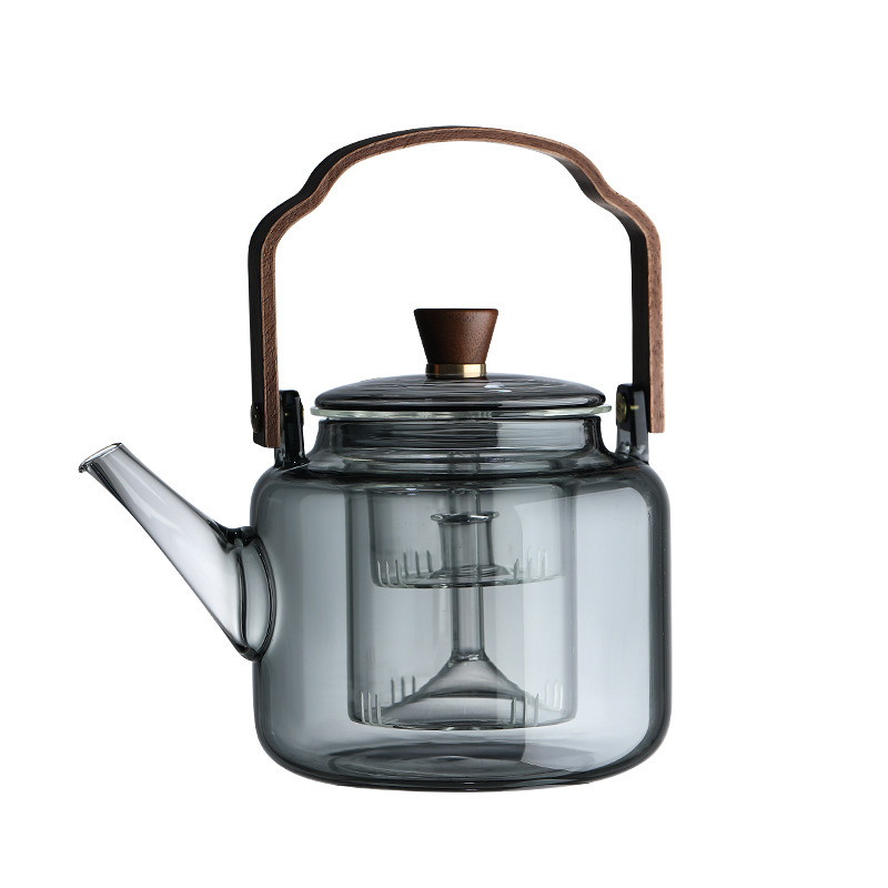 Venta al por mayor vidrio borosilicato haz olla gris cocina tetera integrada gran capacidad perfumada tetera de té anti-agrietamiento