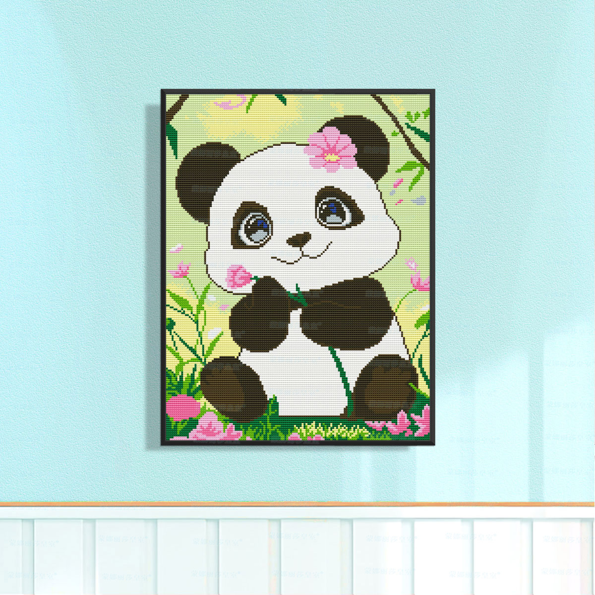 Mona Lisa dibujos animados reales para niños lindo panda pequeño nuevo estilo simple sala de estar bordado de hilo a mano image 2