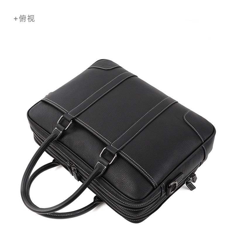 Cặp công sở da bò lớp đầu khóa kéo đôi, túi xách tay nam đựng laptop 14 inch dung lượng lớn, có dây đeo vai 38×11×28 cm — đen chi tiết 18