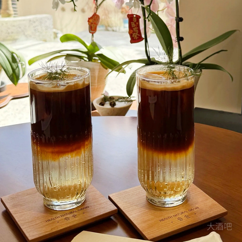 日本製ストライプガラスコールドドリンクカップアイスアメリカンラテコーヒーカップインスタイルジュースカップコリンカップドリンクカップ|undefined