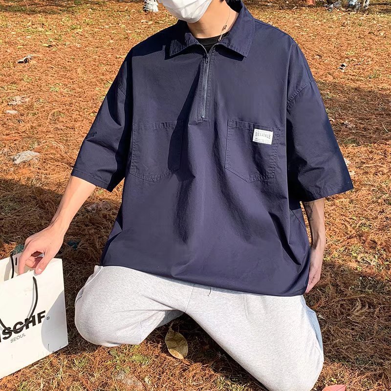 Verano mi marca de moda polos japoneses Camisa de manga corta para hombre suelta talla grande delgada solapa camiseta simple media manga