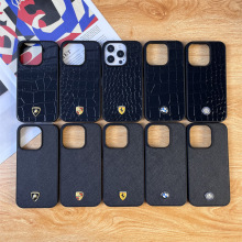 豪车标适用iPhone15/14promax苹果13/12高档手机壳16十字纹鳄鱼纹