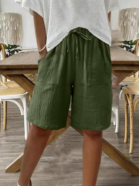2026 European and American Amazon Independent Site New Women's Summer Cotton and Linen Solid Color Tie Loose Casual Shorts