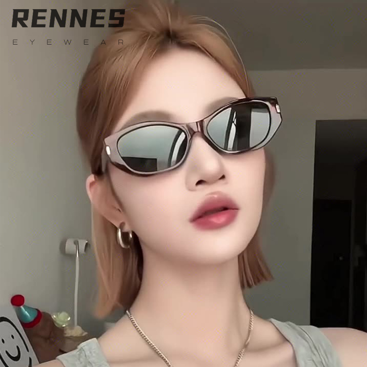 2025 nuevo espejo de cacao gafas de sol de montura estrecha sombra retro pequeño libro rojo neto rojo mismo estilo gafas de sol mujer tendencia chica caliente