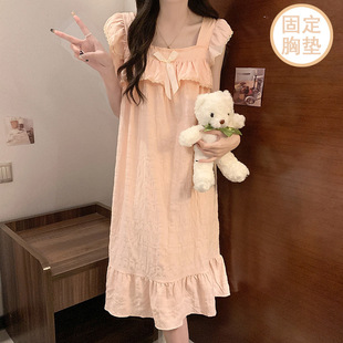 Suspender Nightgown for Women Summer Thin Padded Pajamas Feminine Vest Dress Sleeveless Princess Style Sweet Home Clothes