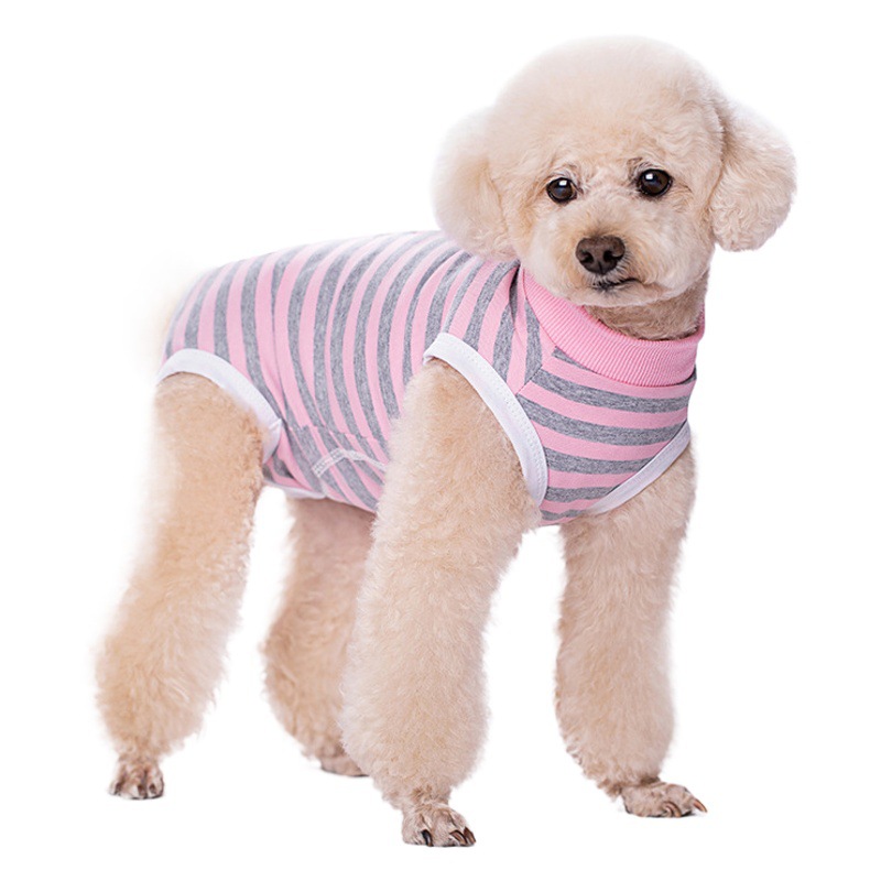 Dog Clothes Thin Belly Vearal Bag Anti-cool Free Striped Shirt Back Button Female Dog Sterilization and Weaning