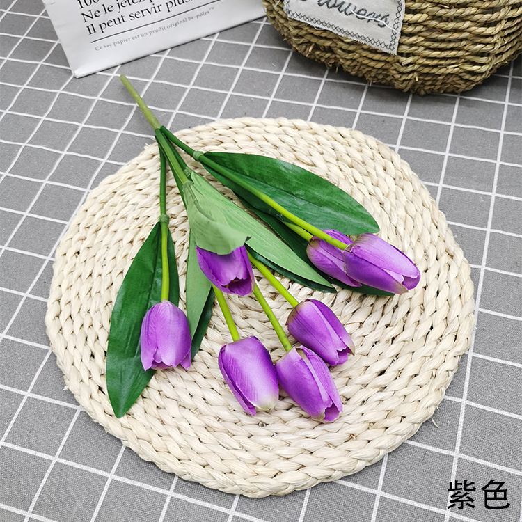 En stock al por mayor flor artificial 7 tulipán boda al aire libre paisaje ingeniería decoración flor falsa Comercio exterior ramo artificial