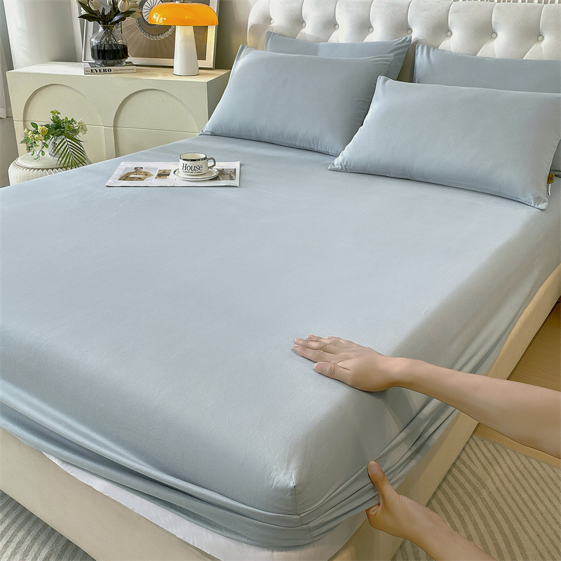 Class A Cotton Sanding Bed Cover Single-piece Thickened Cotton Bed Cover Mattress Protective Cover Dustproof Bed Sheet Baby Blue