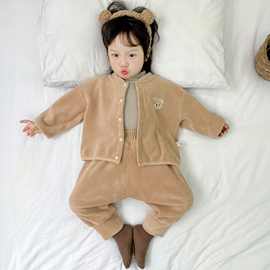 儿童早秋奥粒绒套装男宝宝2025年新款春秋时尚婴幼儿百搭外出套装