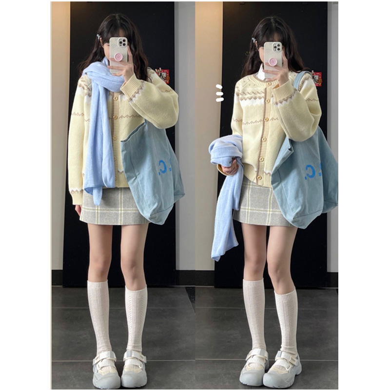 【绵羊绒】新款韩版学院风女装外套小个子爆款高级感针织毛衣