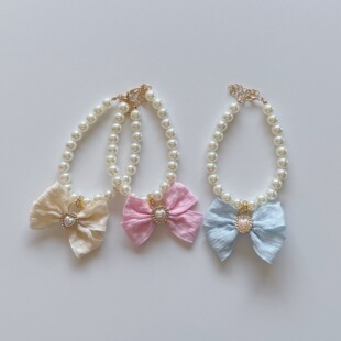 Cross-border Amazon Princess Wind Pet Collar Puppy Bib Bow Tie Cat Pearl Necklace Jewelry