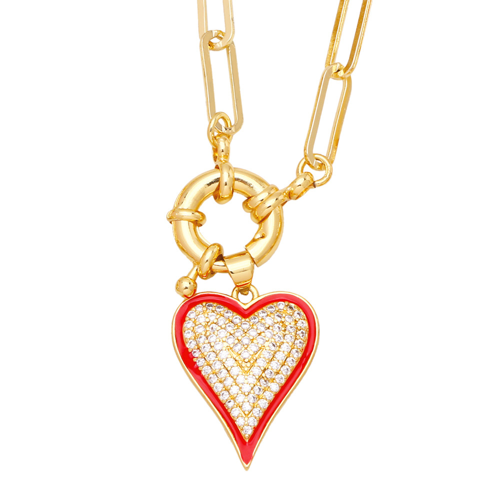 hip-hop thick chain heart-shaped pendant copper inlaid zircon necklace
