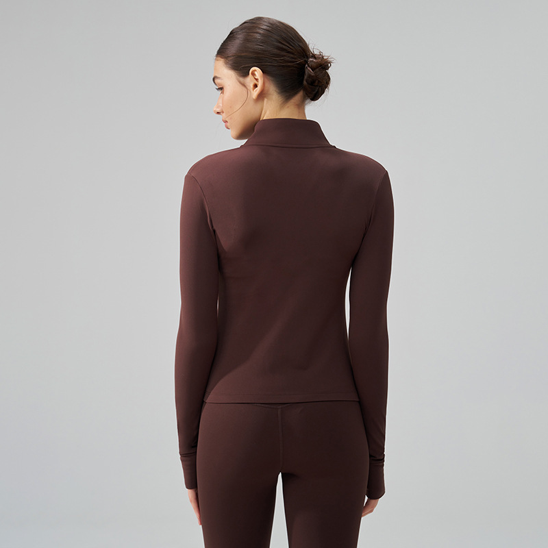 Vestido de lana gruesa de otoño y invierno con manguito de dedo, chaqueta de yoga de cuello vertical, chaqueta deportiva de yoga, vestidos de fitness femeninos