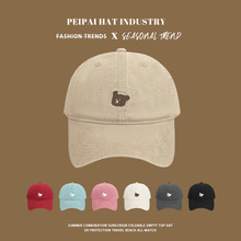 日系复古小狗刺绣棒球帽女韩版显脸小情侣鸭舌帽宽帽檐百搭帽子男