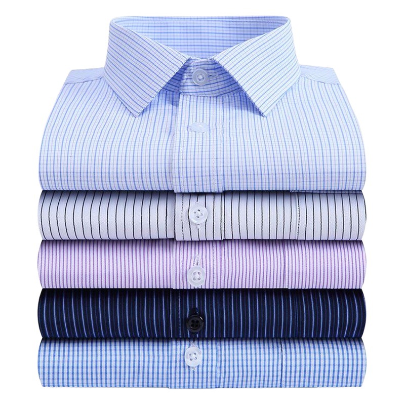 Camisa de manga larga para hombres de primavera y otoño ropa de trabajo de negocios de mediana edad sin planchar camisa de monos de negocios a rayas azules
