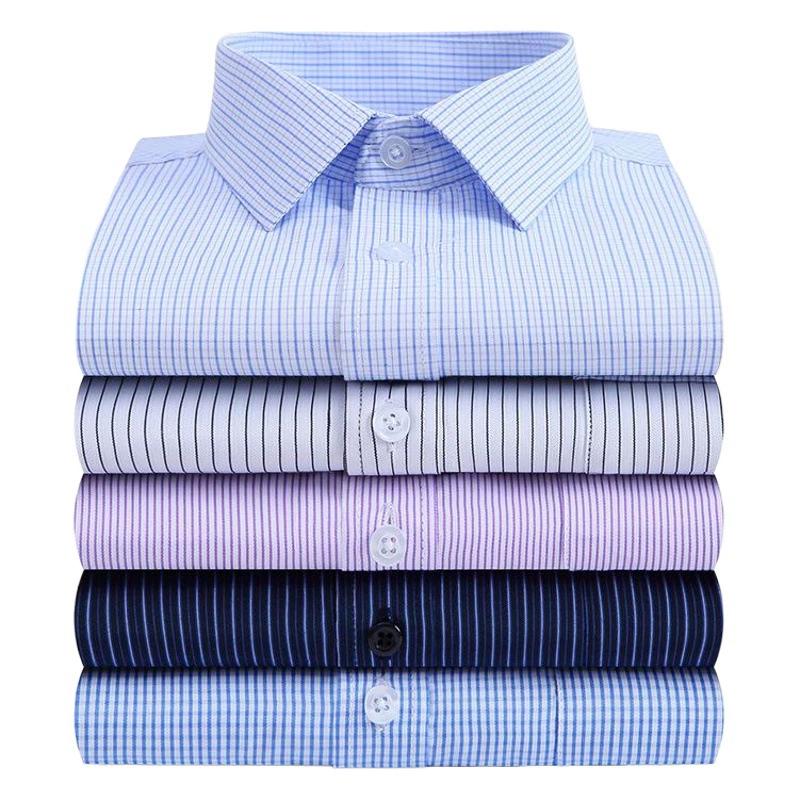 2025: весенне-осенняя мужская рубашка с длинным рукавом, деловая рабочая одежда среднего возраста, рубашка в синюю полоску без железа, деловая одежда, рабочая одежда, топ
