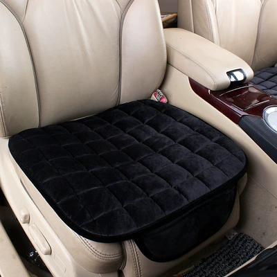 Car seat cushion winter short plush non-slip three-piece set, rear single-piece small three-piece checkered plush car seat pad (Wool pad) - black-square-mat