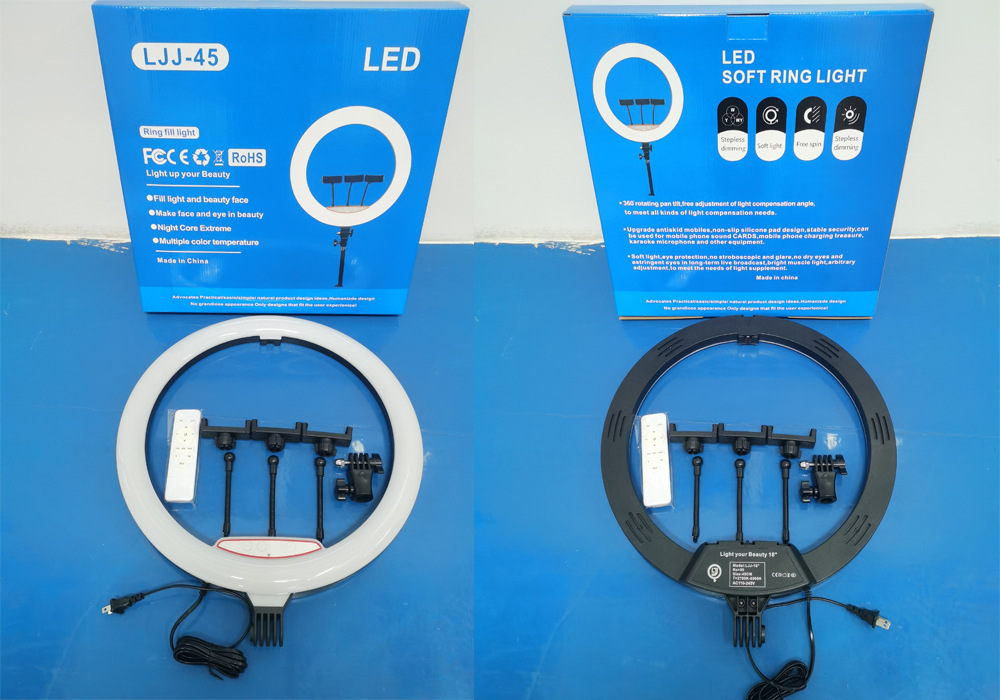 Fábrica en stock de segunda generación de 18 pulgadas luz de belleza en vivo 18 pulgadas con soporte para teléfonos móviles suministrado a través de la frontera