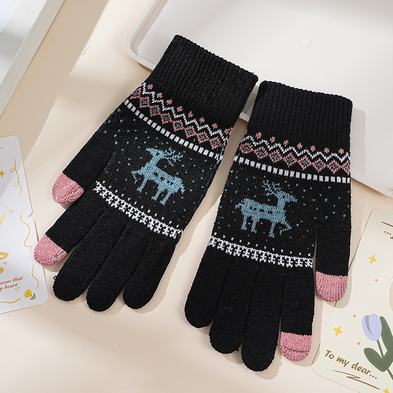 Invierno de las mujeres cálido forrado de lana engrosada estudiante escritura de moda montar lindo punto medio dedo flip guantes de dibujos animados