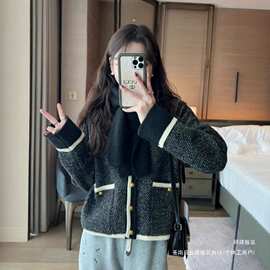 2026新款爆款外穿长袖针织衫上衣小香风撞色毛衣开衫外套女春秋季