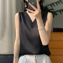 26夏季新款女桑蚕丝V领无袖吊带背心时尚百搭休闲气质上衣针织衫