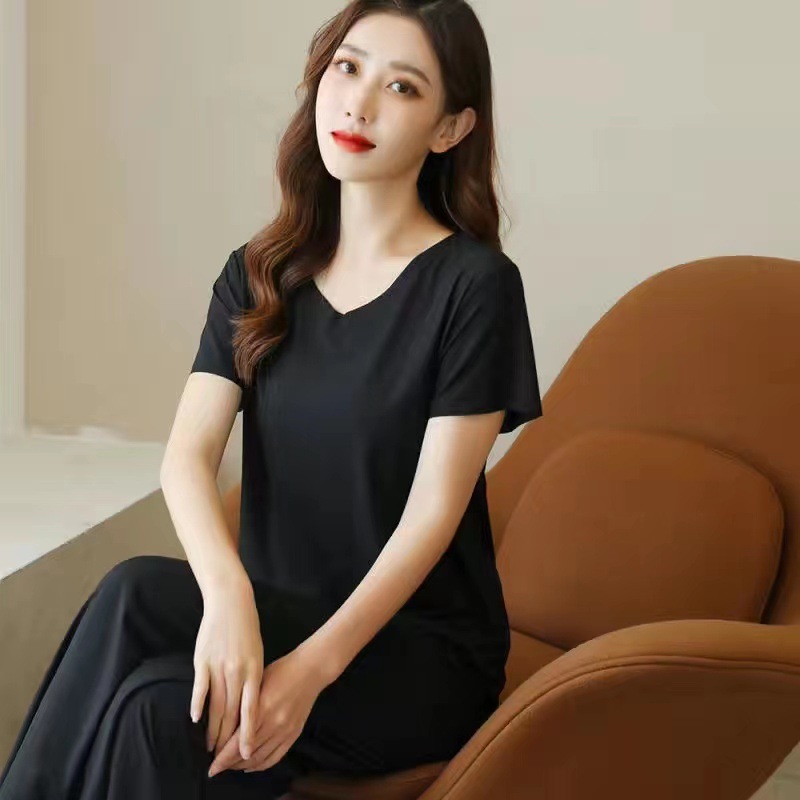 아이스 실크 잠옷 플러스 사이즈 여성 여름 투피스 반팔 바지 인터넷 인기 여름 쿨 아웃웨어 홈 의류 세트