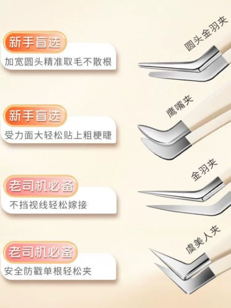 Fake eyelaslashed scholar Eagle mouth clamping eyelashes, round head golden feathers, high precision novice entry tools