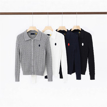 高品质秋装RL小马标纯棉针织修身百搭小外套上衣翻领小麻花开衫毛