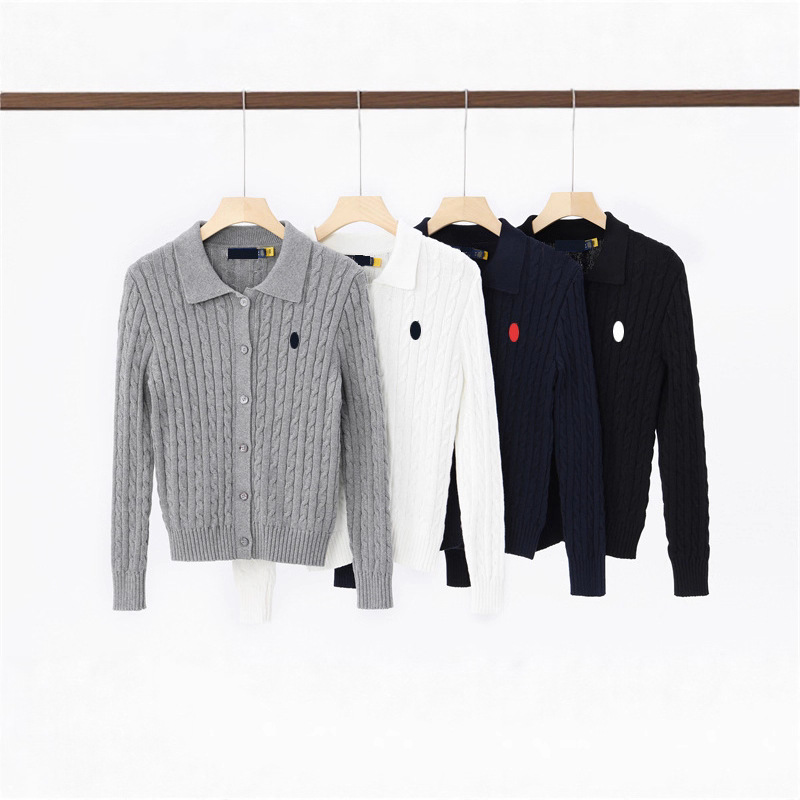 高品质秋装RL小马标纯棉针织修身百搭小外套上衣翻领小麻花开衫毛