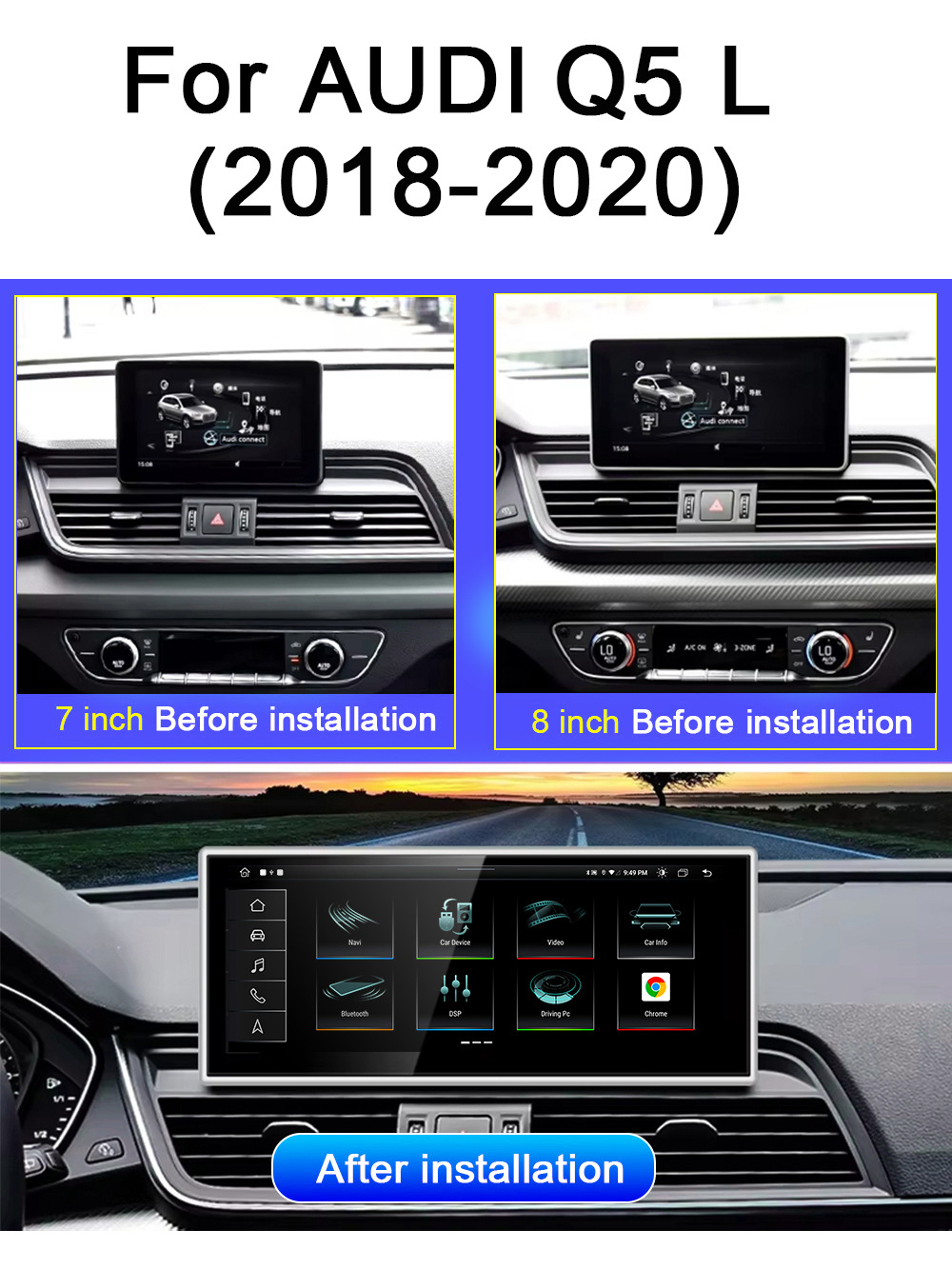 10.25inch / 12.3inch / 12.8inch Android Car Navigation System Suitable for Audi Q5L 2018-2020 Models
