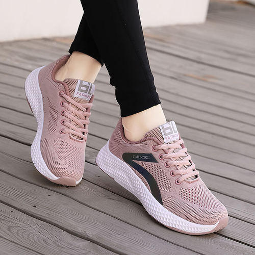 Miracle new cross-border women's sports shoes, comfortable running shoes, large size fly weaving, versatile lace-up casual shoes for women