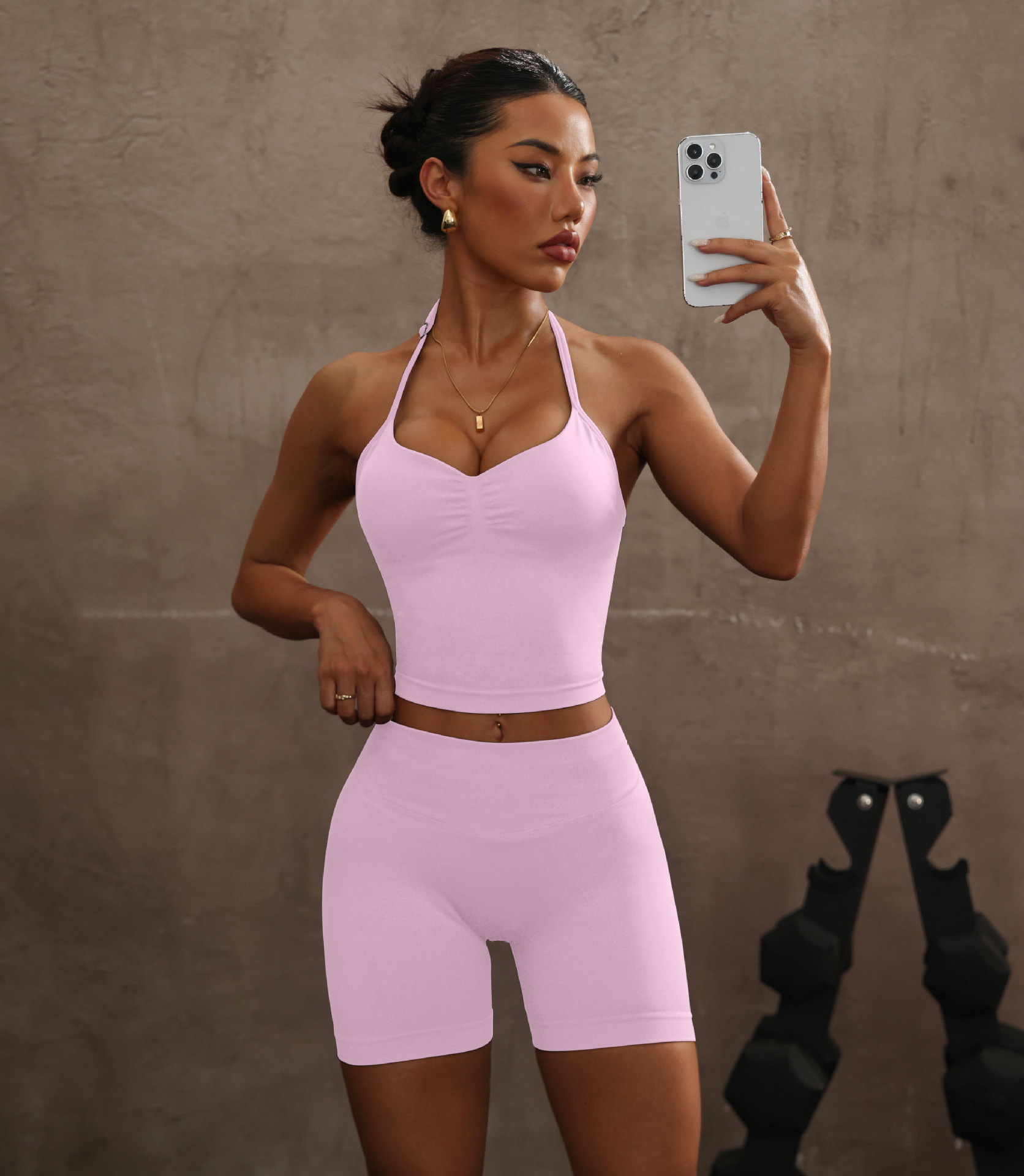Trajes de yoga transfronterizos trajes de ejercicios colgantes cuello expuesto cintura cojín de pecho cinturón pantalones cortos pantalones de ropa interior deportiva set de yoga