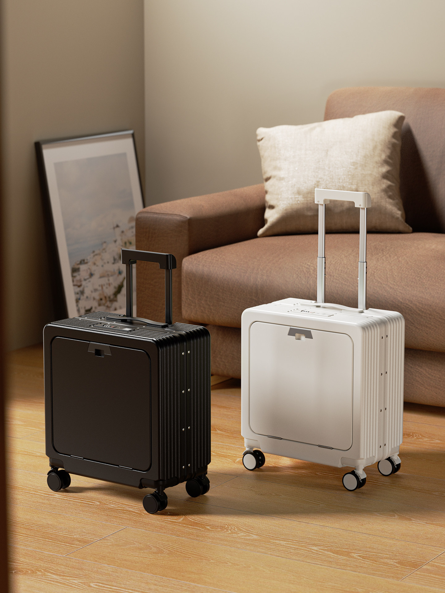 New Front-Opening Aluminum Frame Suitcase for Women 20inch Small Lightweight Carry-On Trolley Case Durable Password-Protected Travel Suitcase for Men
