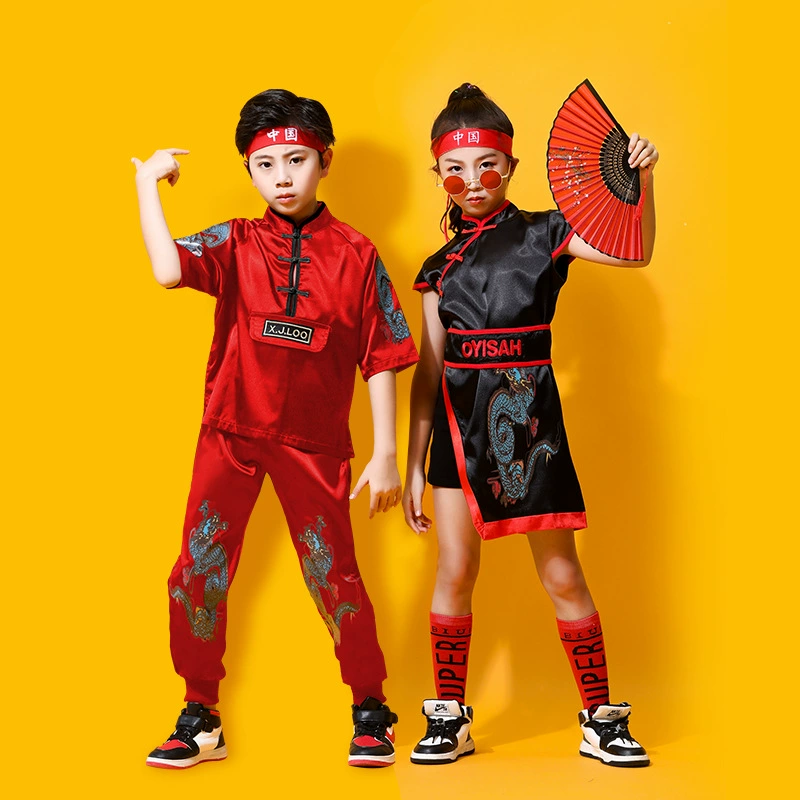 Детские праздничные джазовые танцевальные костюмы в китайском стиле, национальный тренд в стиле хип-хоп для мальчиков и девочек, подиумное шоу в стиле хип-хоп, выступление в стиле чонсам