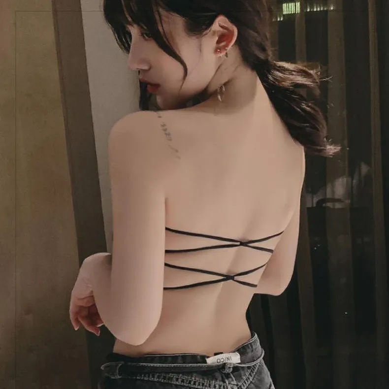 Summer Seamless Ice Silk One-word Wai Double Cross Strapless Belt Chest Pad Strapless Bottoming Comfortable Fashionable Girl's Chest Wrap