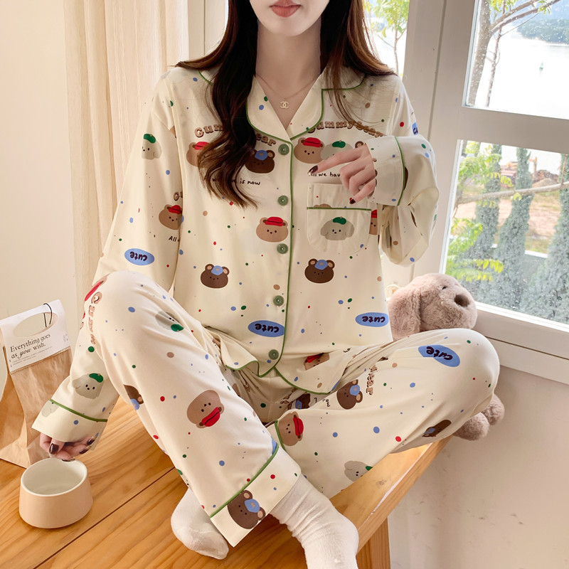 Fábrica directa primavera / otoño / verano meses pijamas embarazadas cardigans de manga larga con la solapa de dibujos animados ropa de alimentación set