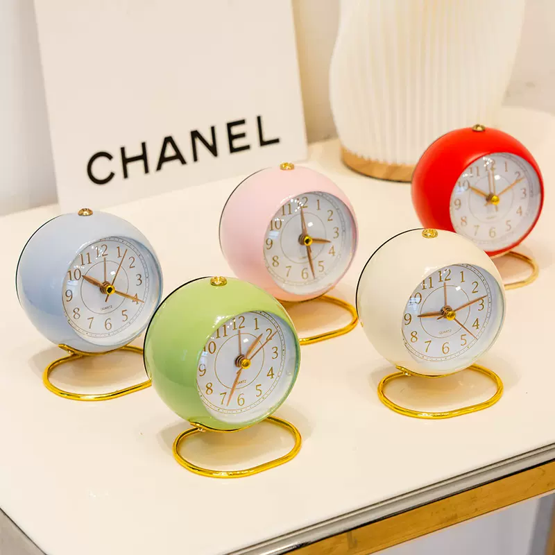 厂家销售轻奢金属创意简约闹钟装饰摆件客厅卧室学生儿童闹钟023