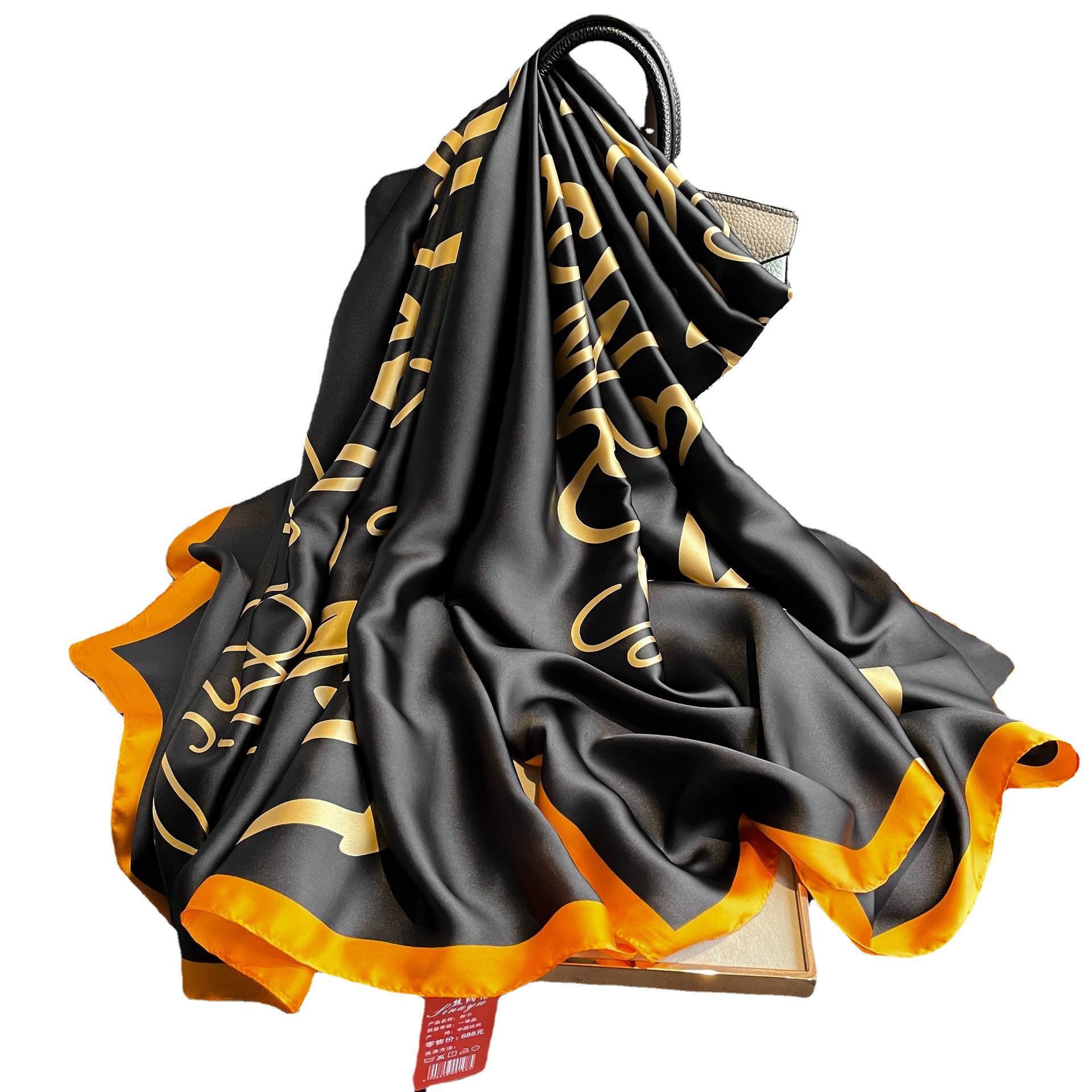 Primavera y verano nuevo inglés letras bufanda de seda artificial desgaste exterior protector solar Toalla playa 180*90cm largo chal grande