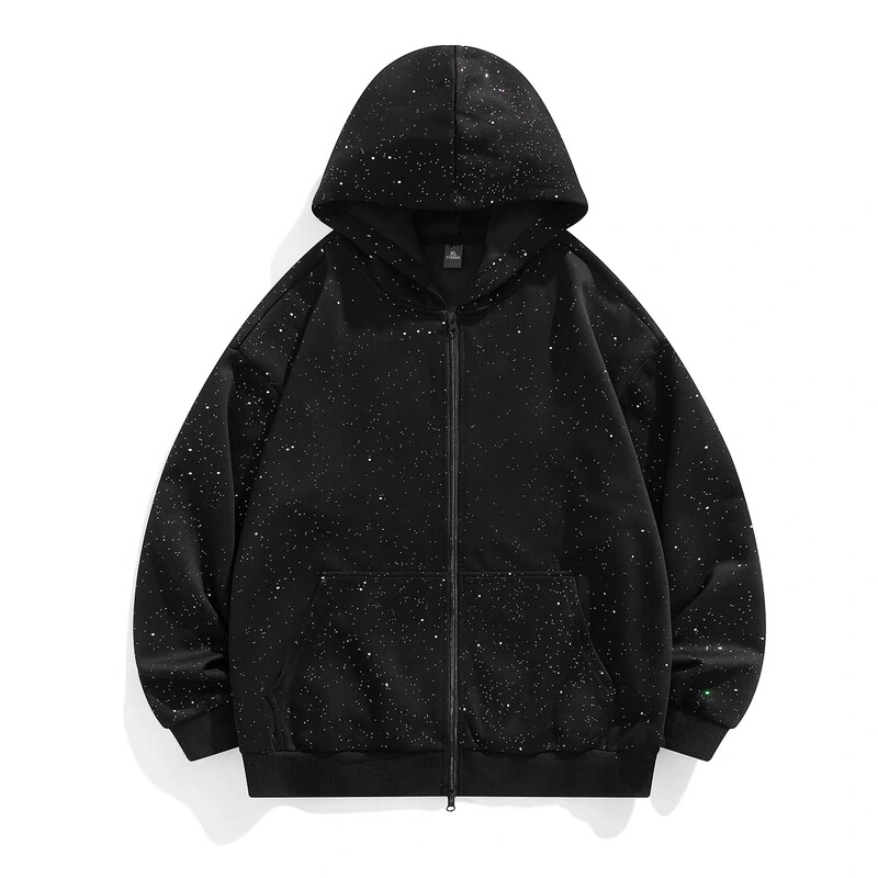 Double-head zipper, imitation cotton, composite silver fox fleece, 400 grams, fleece-lined, hooded sweatshirt with starry pattern, plain blank Double-head zipper, imitation cotton, composite silver fox fleece, 400 grams, fleece-lined, hooded sweatshirt with starry pattern, plain blank